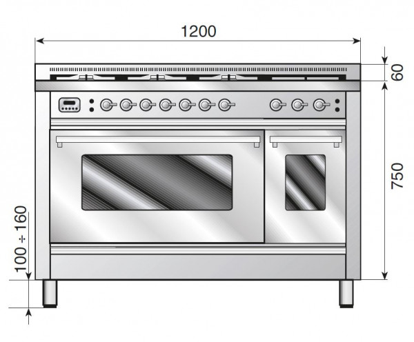 Ilve Professional Plus P12 - 120 cm Standherd mit Doppelbackofen | lax