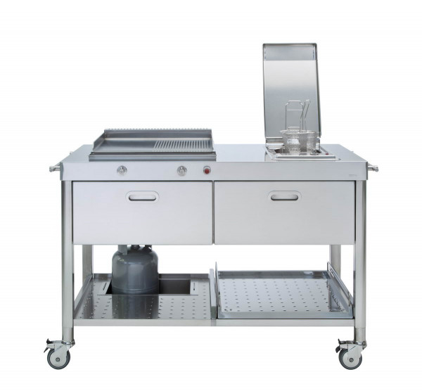 Aussenküche 130 cm Edelstahl mit Gas-Grill und Friteuse