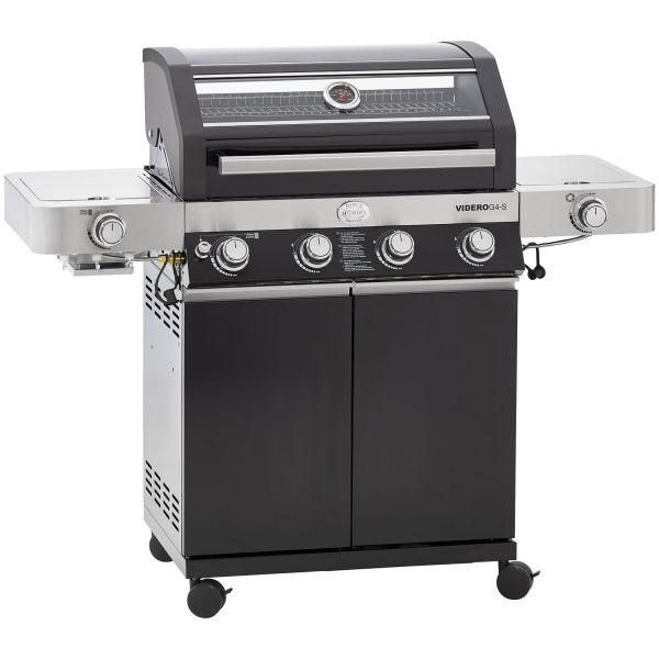 Gasgrill VIDERO G4-S Vario+ schwarz 50 mbar mit 4 Haupt-Brennern aus Edelstahl (je 3,5 kW)
