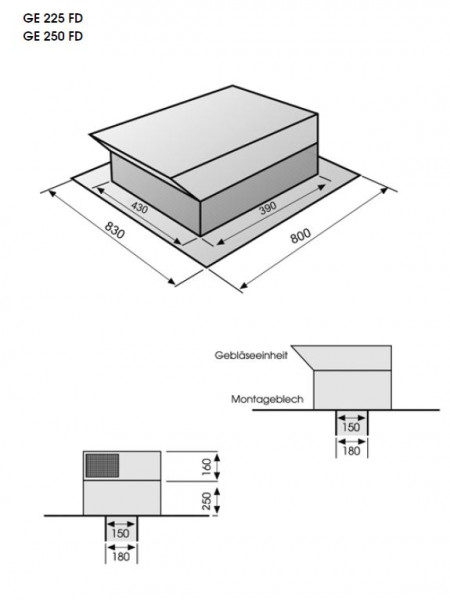1450 m3 Lüftermotor/ Dachlüfter GE 250 FD für Flachdach