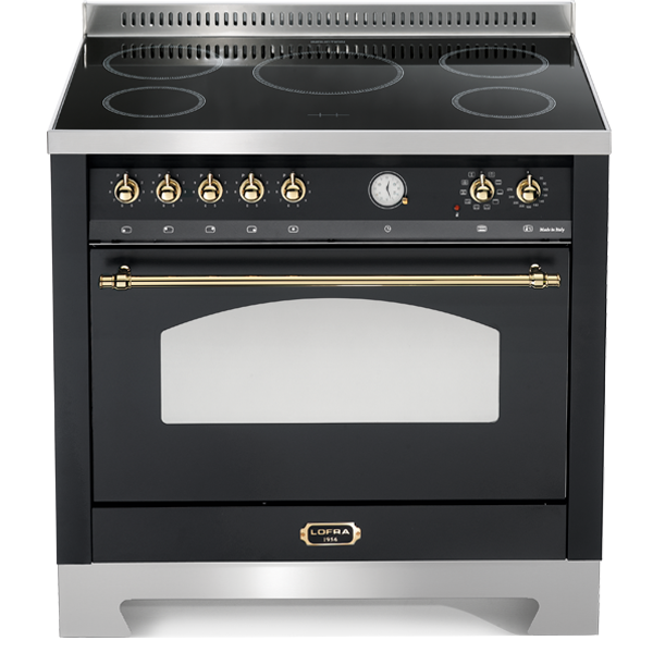 RNMG 96 MFT / 5I Standherd mit Induktionskochfeld ( 90 cm / 1 Großbackofen ) - BLACK MATT / MESSING