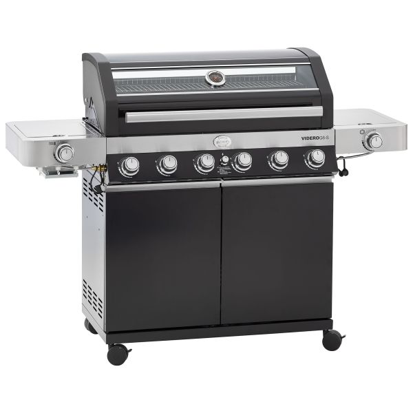 Gasgrill VIDERO G6-S Vario+ schwarz 50mbar mit 6 Haupt-Brennern aus Edelstahl (je 3,5 kW)