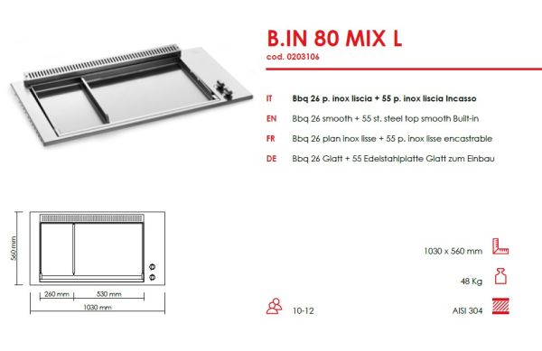Gas Plancha oder Teppanyaki zweiteilig glatt zum Einbau - Outdoor - 80 cm Grillfläche
