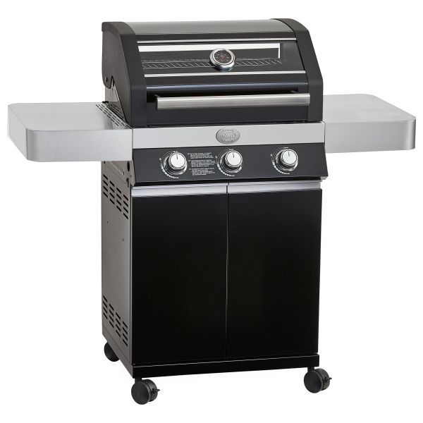 Gasgrill VIDERO G3-S Vario+ schwarz 50 mbar mit 3 Haupt-Brennern aus Edelstahl (je 3,5 kW)
