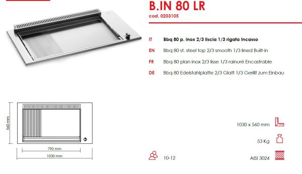 Gas Plancha oder Teppanyaki zum Einbau - Outdoor - 80 cm Grillfläche