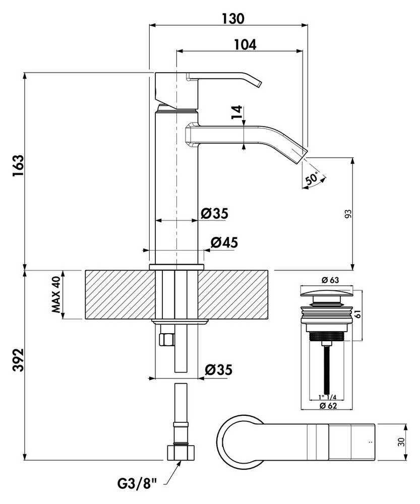 Naber Stile 1 Bad, Badarmatur, schwarz matt, Hochdruck