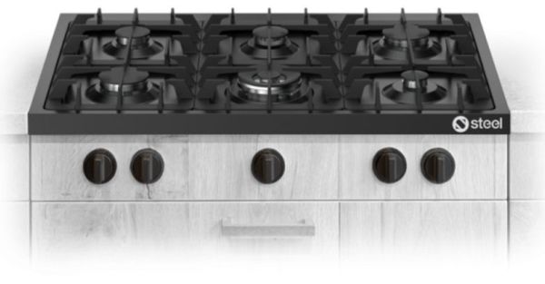 E9P-6 NF Einbau Gaskochfeld 90 cm Enfasi Design - 60 cm Tiefe inkl. Drehregler - All Black