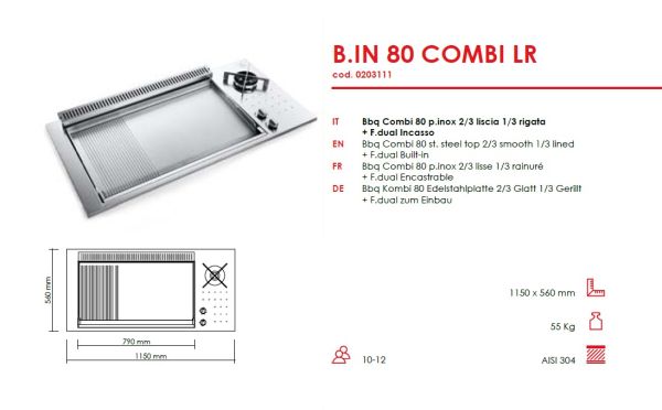 Gas Plancha oder Teppanyaki mit Gaskochfeld zum Einbau - Outdoor - 80 cm Grillfläche