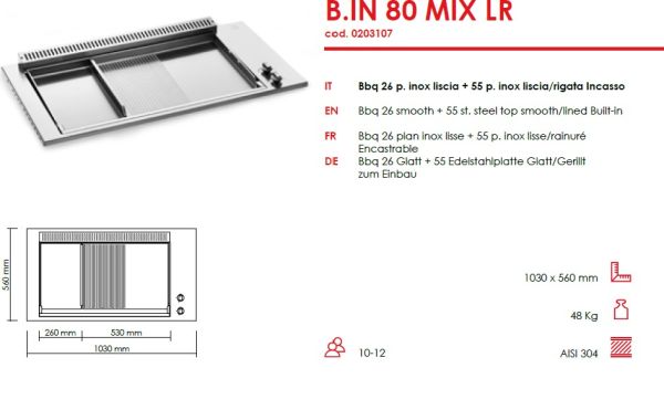 Gas Plancha oder Teppanyaki zweiteilig zum Einbau - Outdoor - 80 cm Grillfläche