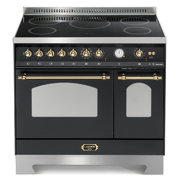 RNMD 96 MFTE / 5 I Standherd mit Doppelbackofen 90 cm - BLACK MATT / MESSING