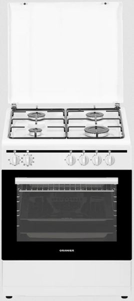 STK557 Gas Standherd 50 cm Breit mit Elektrobackofen und 4 Gas Kochzonen