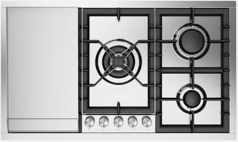 HCPT95FD Gaskochfeld 90 cm Edelstahl mit 5 Flammen & Fry-Top