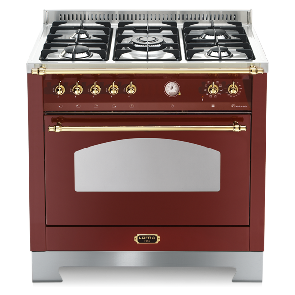 RRG 96 MFT / CI DOLCEVITA 90 cm Gas Standherd - BURGUNDY / MESSING