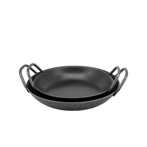Schmiedeeiserne Servierpfanne 24-32 cm Ø hoher Rand mit seitlichen Griffen