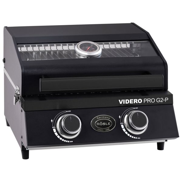 Gasgrill BBQ-Portable VIDERO PRO G2-P 50mbar mit 2 Haupt-Brennern aus Edelstahl (je 2,2 kW)
