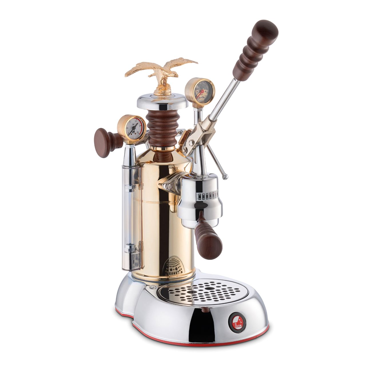 La Pavoni LPLESC01EU Handhebelmaschine Siebträger Esperto Competente Chrom-Gold Holzgriffe