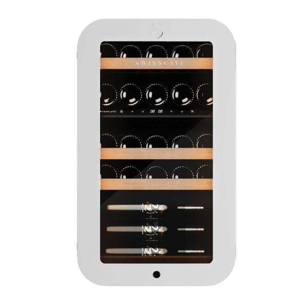 WLB-120DF-WHITE 2-Zonen Weinkühlschrank – Eleganter Design-Weinkühlschrank für 26 Flaschen