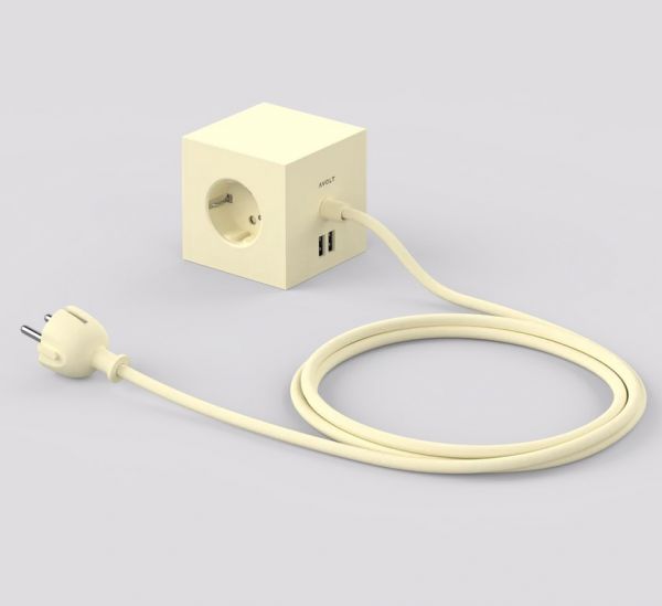 Square 1 Ice Yellow Design Steckdose 3-Fach mit 2 x USB Port und Magnetplatte