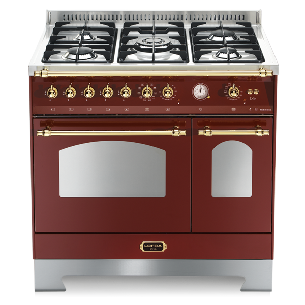 RRD 96 MFTE / CI DOLCEVITA 90 cm Standherd mit Doppelbackofen - BURGUNDY / MESSING
