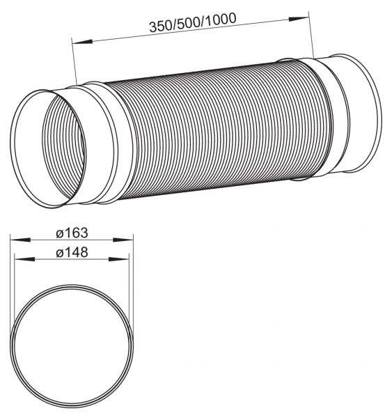 SR-R flex 150 Rundrohr, Lüftungsrohr, Aluminium/Edelstahl, L 500 mm